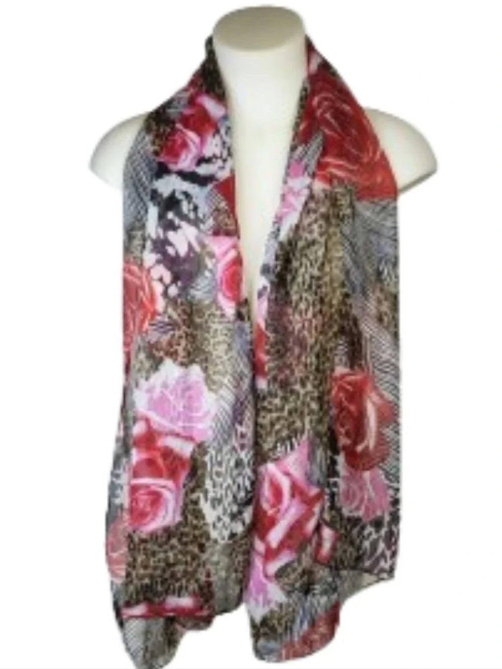 Sheer Floral & Leopard Lightweight Women's Scarf - Pink 22